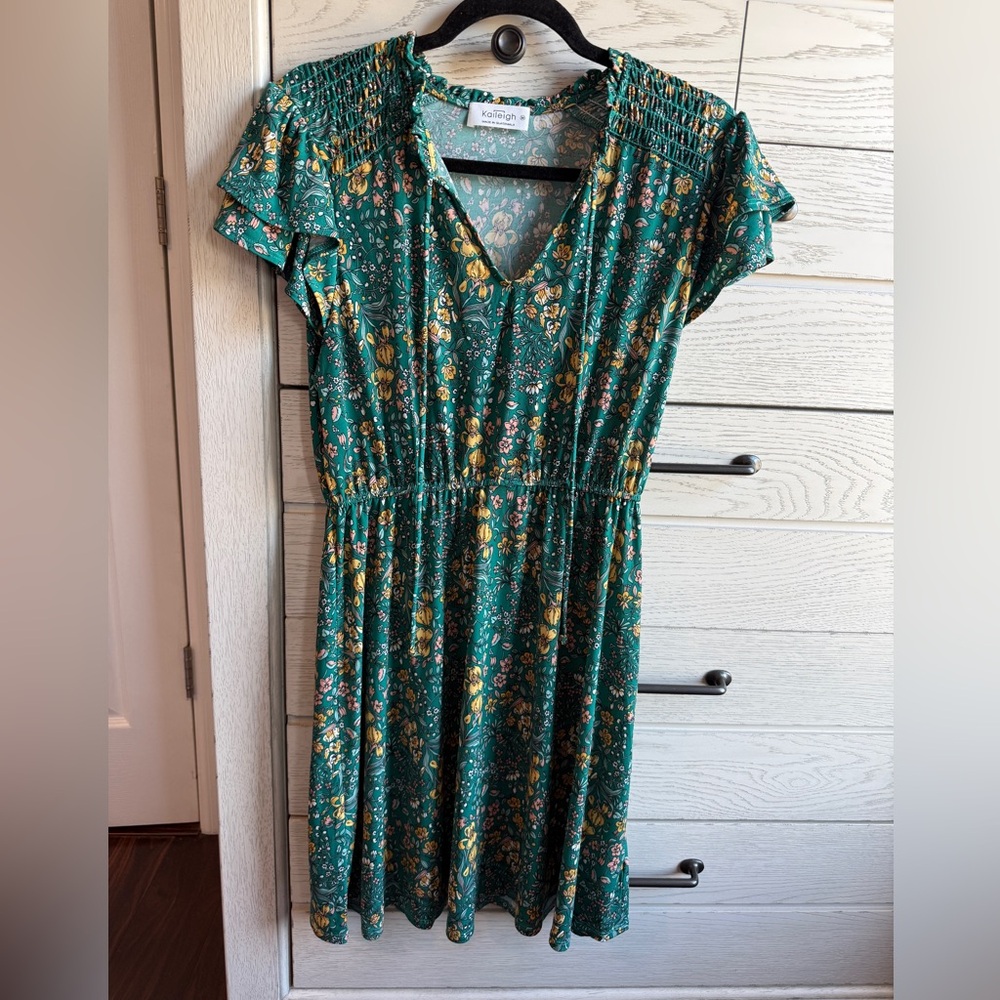 Kaileigh Emerald Green Floral Maxi Dress with Yellow Accents